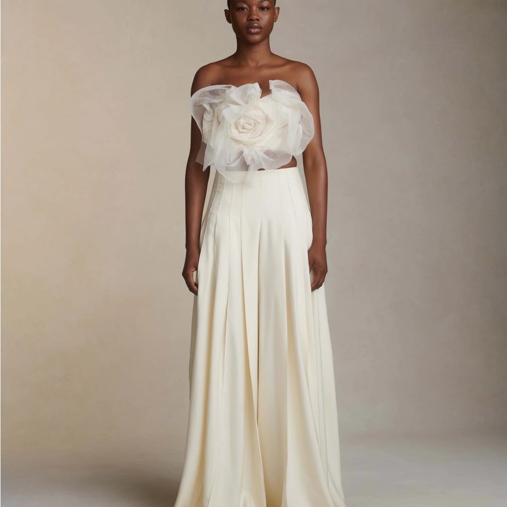 Danielle Frankel Macie Organza Petal Strapless Bustier Silk Ivory Size 8